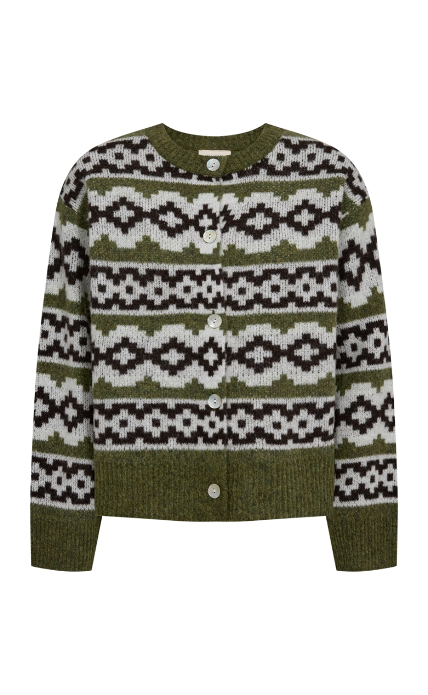 Freequent Cardigan - Alpa - Cal. Green Mel w. S. Off-white