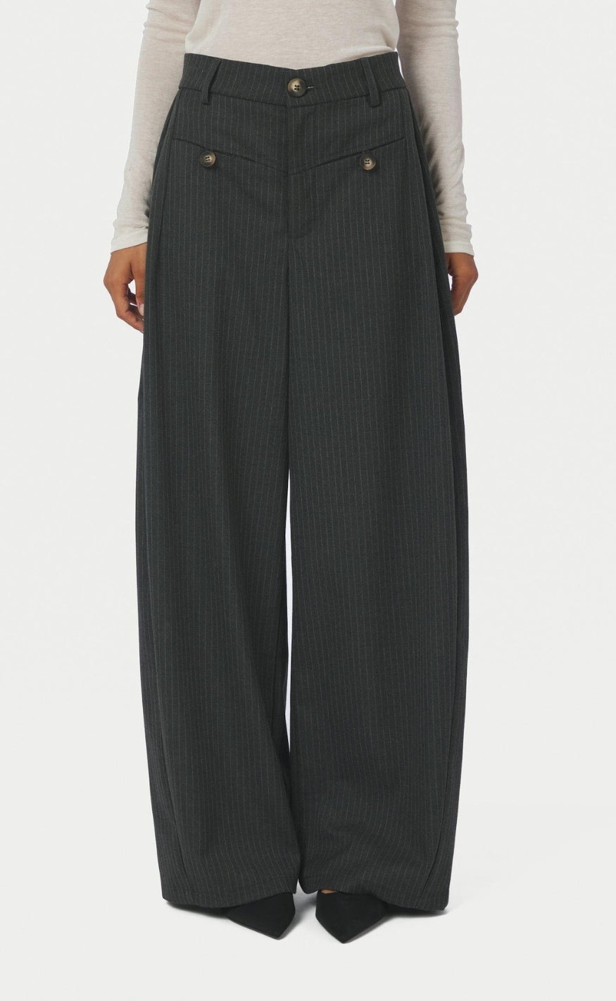 Neo Noir Bukser - Massie Slim Pinstripe - Dark Grey Melange