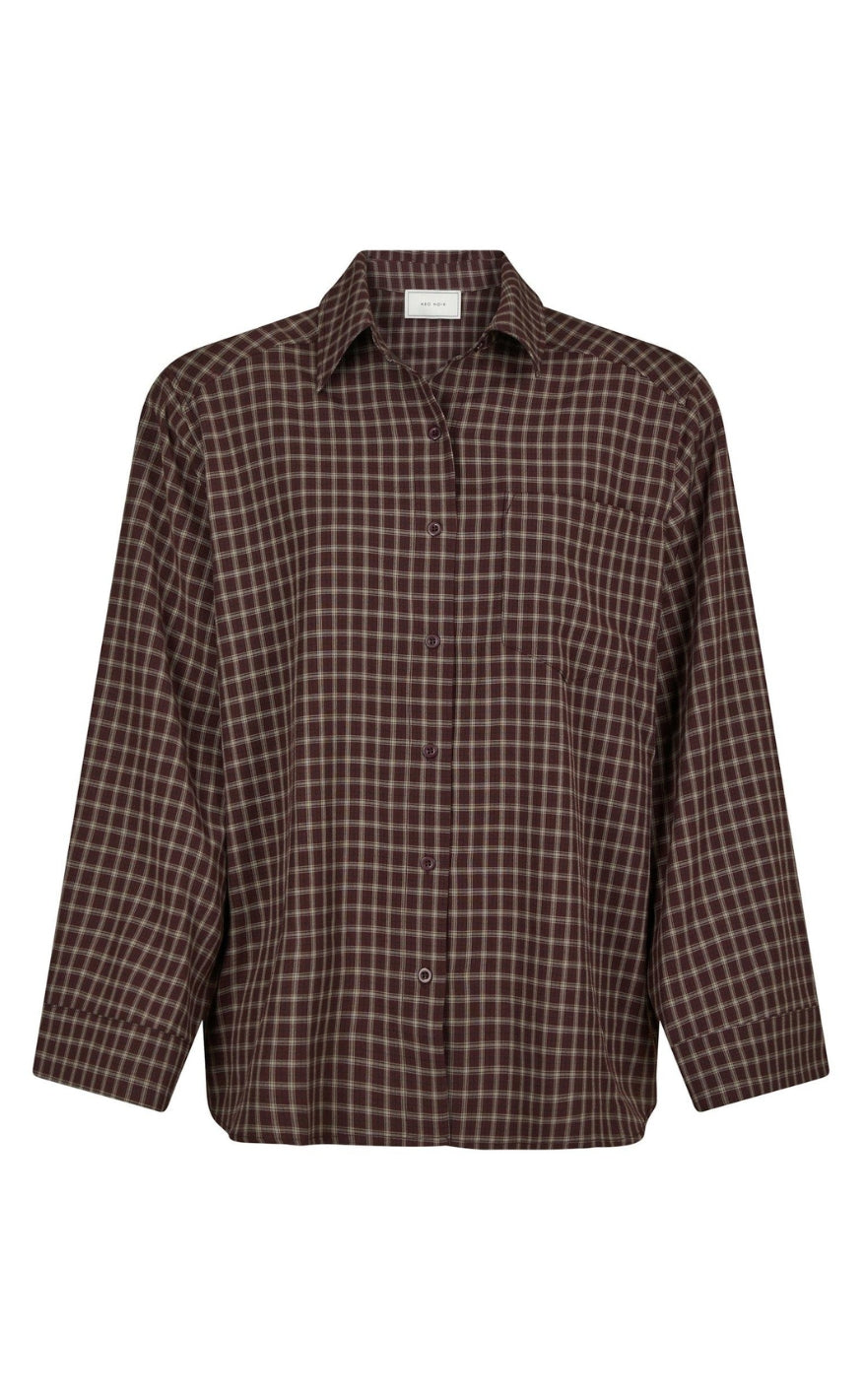 Neo Noir Skjorte - Anella Check - Chocolate Plum