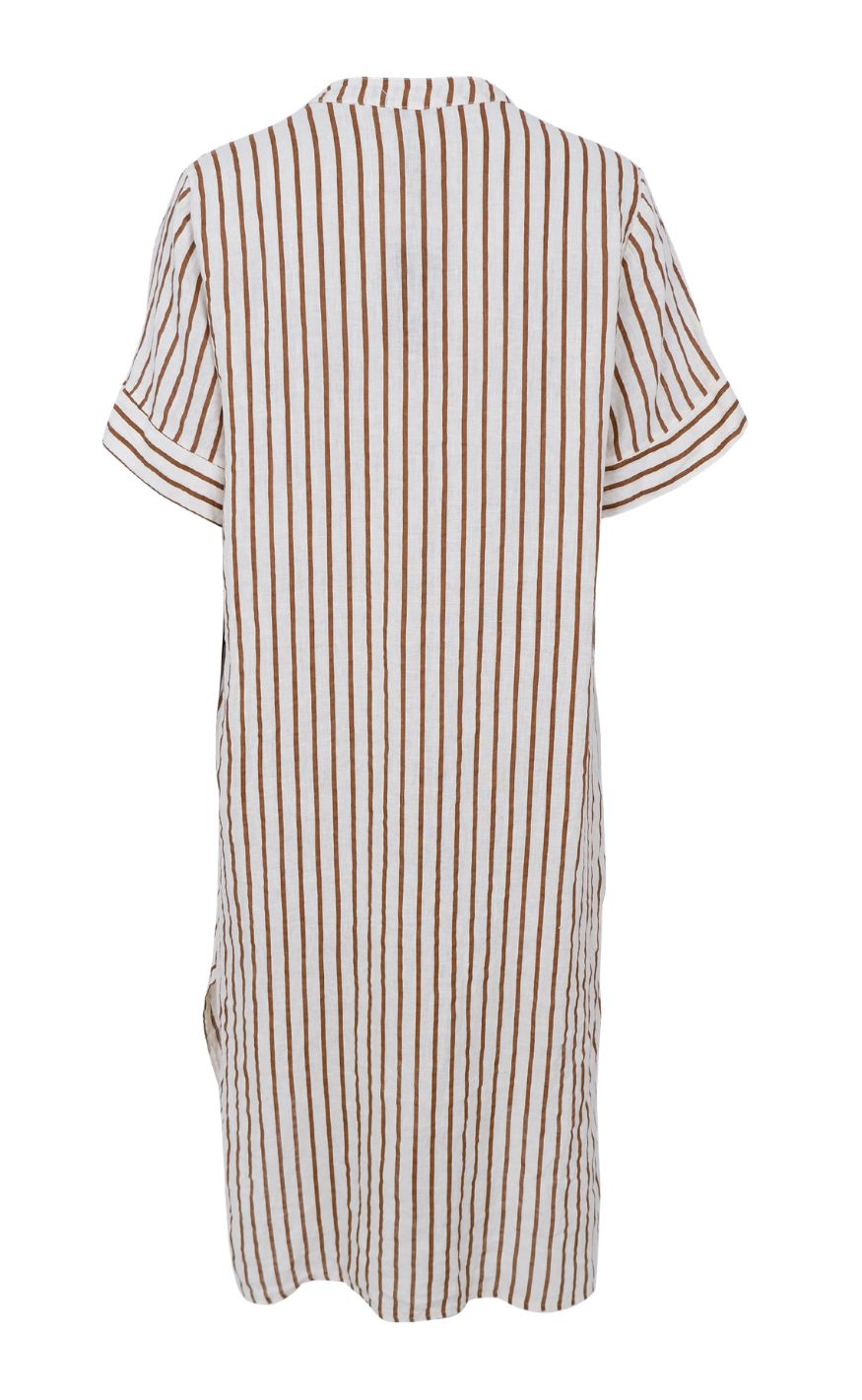 Black Colour Kjole - Melina Long Linen - Camel Stripe