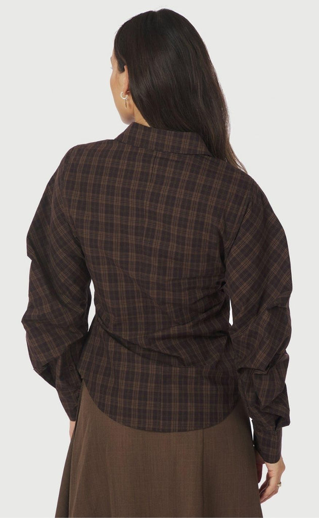 Neo Noir Bluse - Neoella Check - Dark Brown