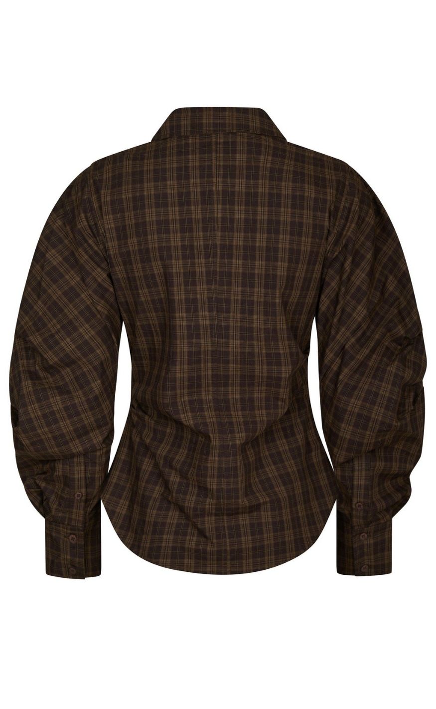 Neo Noir Bluse - Neoella Check - Dark Brown