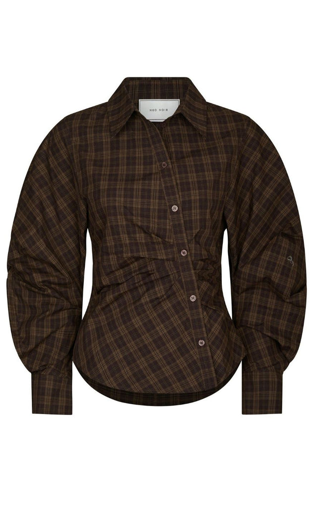 Neo Noir Bluse - Neoella Check - Dark Brown