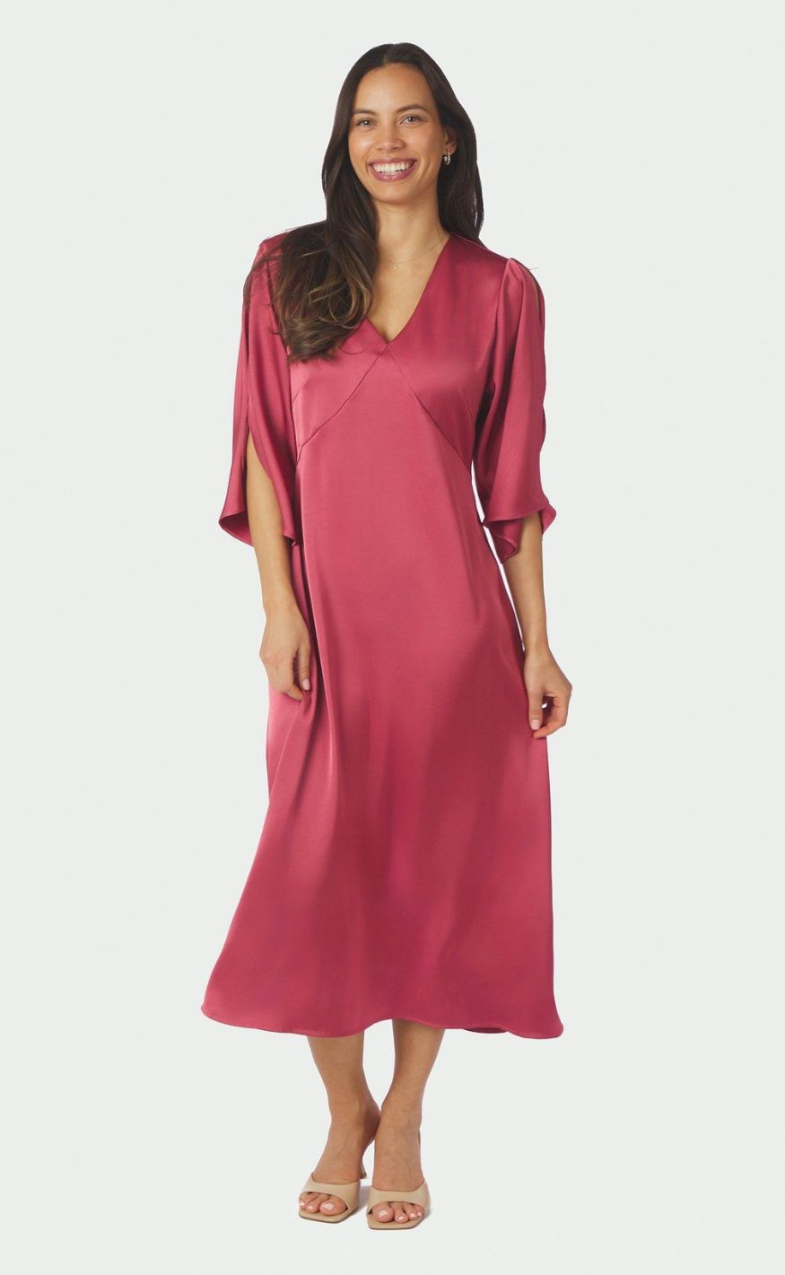 Neo Noir Kjole - Remara Heavy Sateen - Cherry Pink