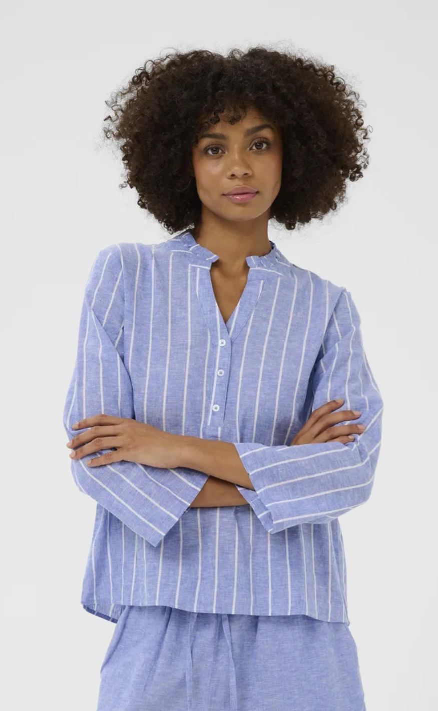 Culture Bluse - Arletty - Powder Blue/Gardenia Stripe