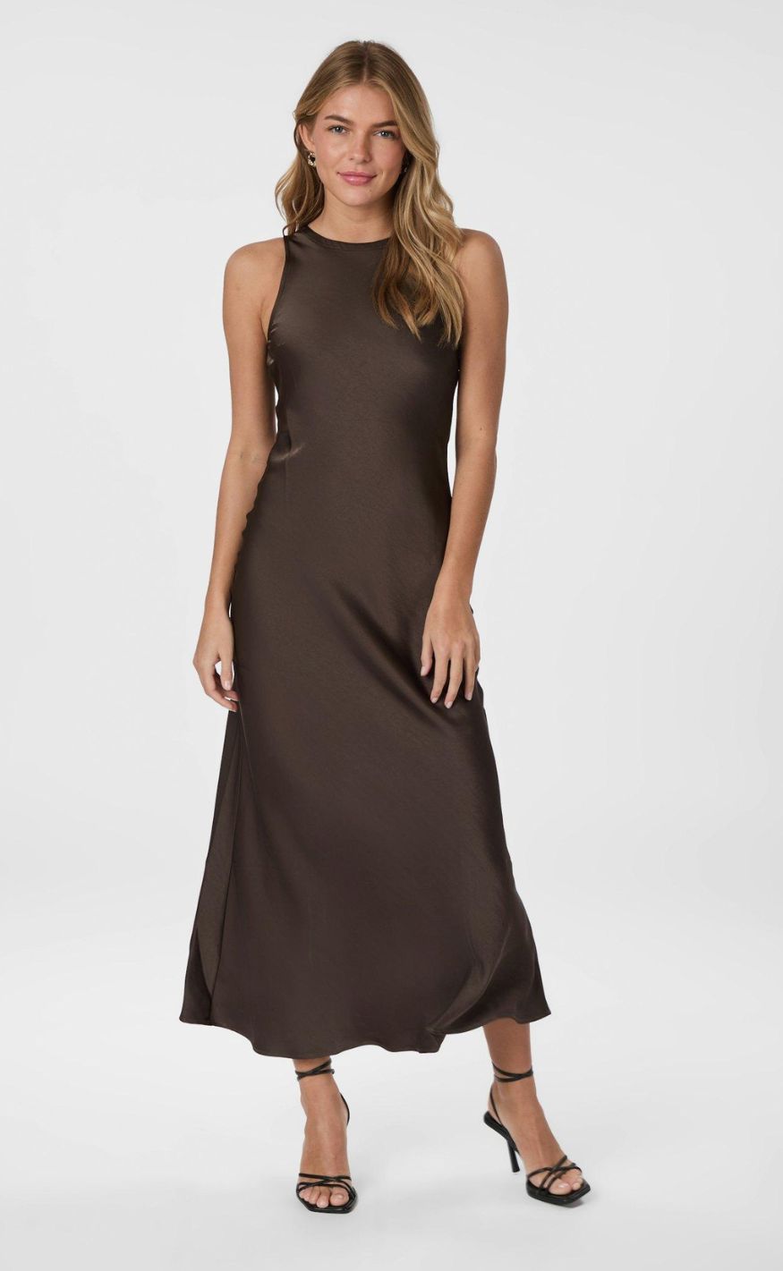Neo Noir Kjole - Celinie Heavy Sateen - Dark Brown