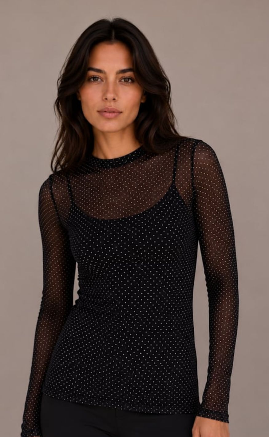 Black Colour Bluse - Jessie - Black Dotted