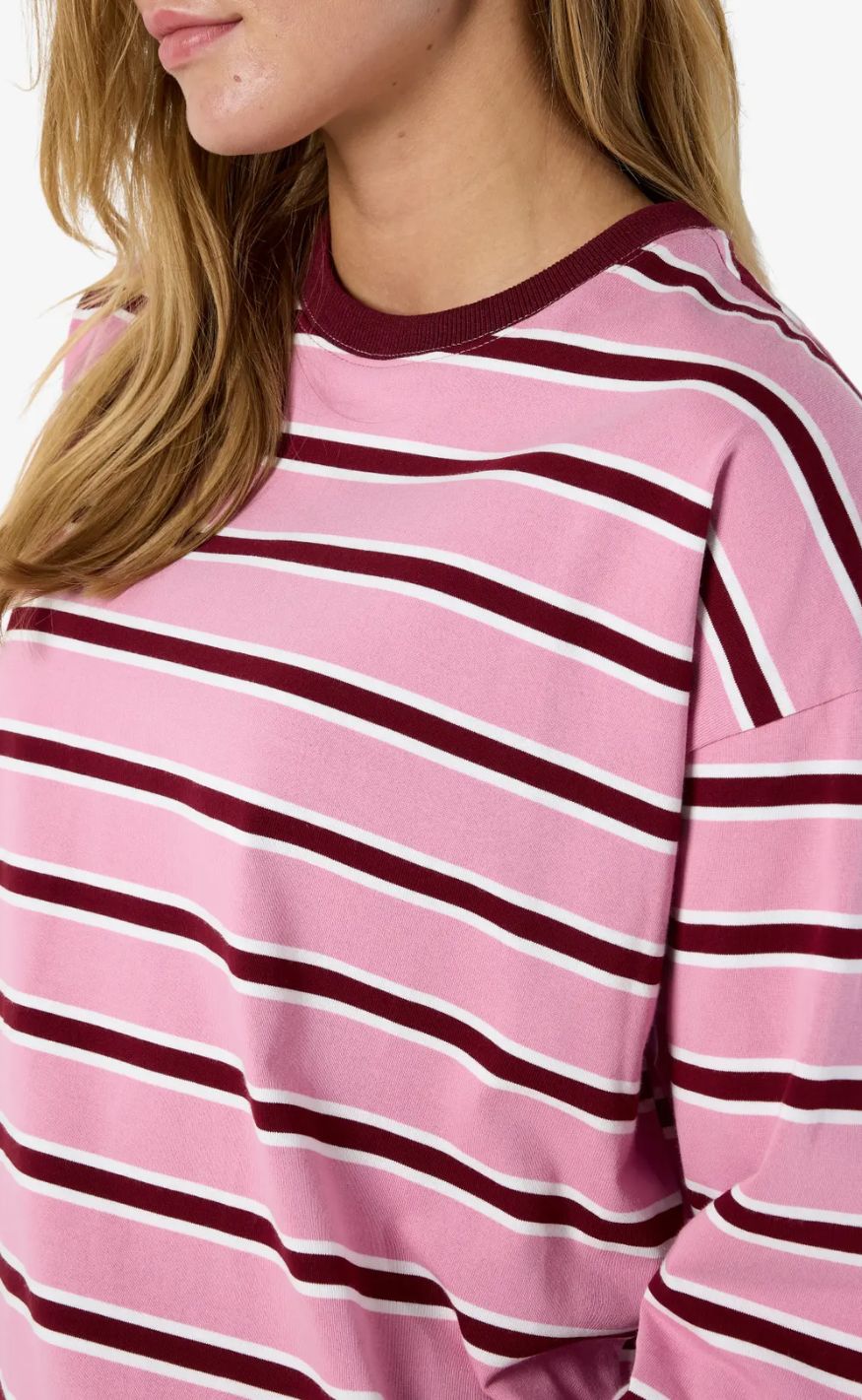 Noisy May Bluse - Member - Begonia Pink Stripe/Tibetan Red/Bright White