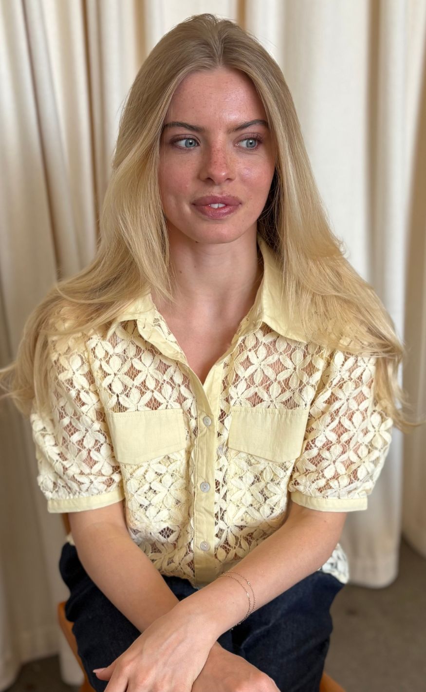 Continue Bluse - Charlotte Lace SS - Light Yellow