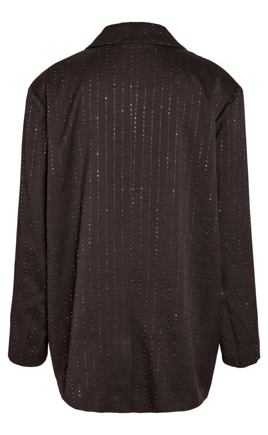 Noisy May Blazer - Celia Rhinestone - Chocolate Brown/Sequin Pinstripe