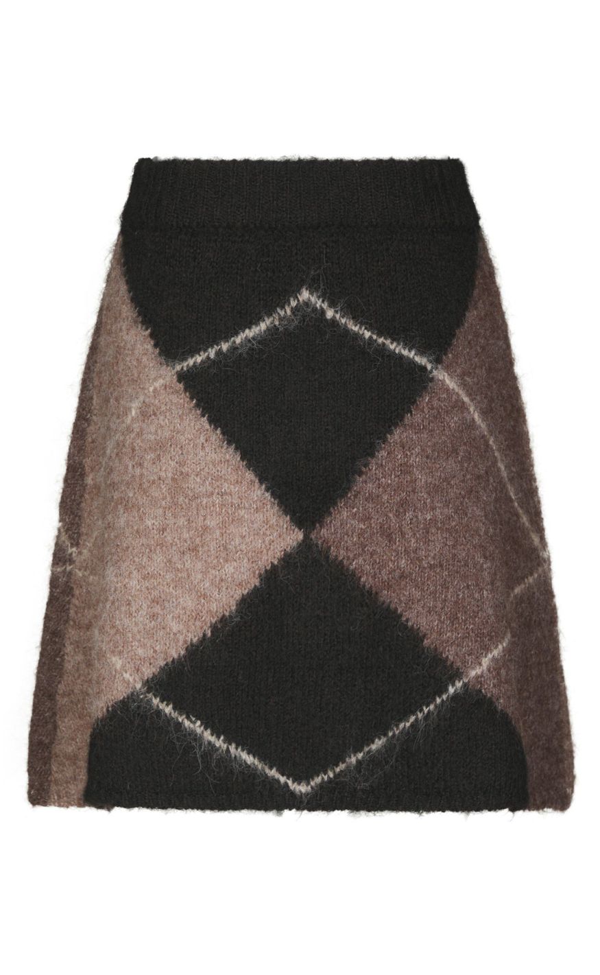 Neo Noir Skjørt - Gisa Check Fluff Knit - Dark brown