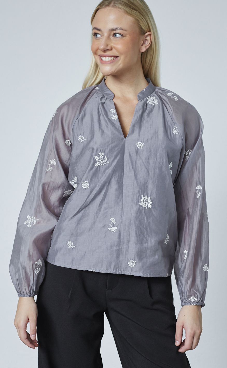 Sisters Point Bluse - ETAS-LS - Grey/Cream