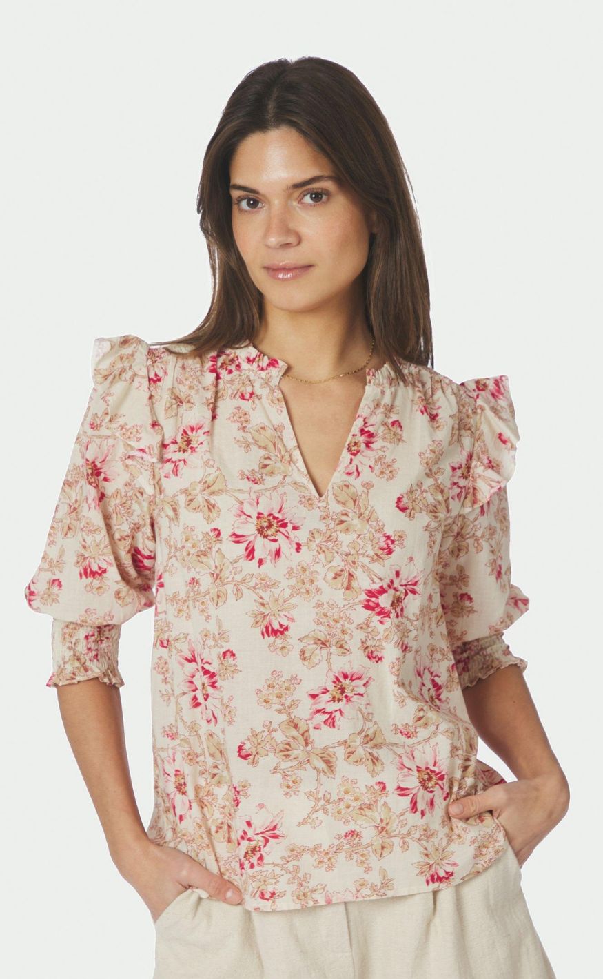 Neo Noir Bluse - Davina Flower - Rose
