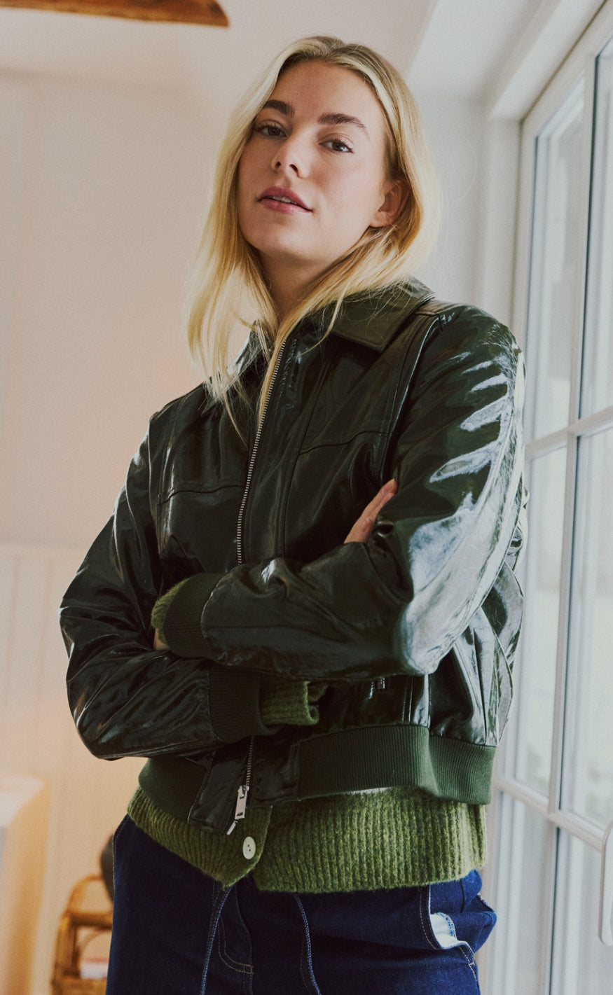 Freequent Cardigan - Alpa - Cal. Green Mel w. S. Off-white