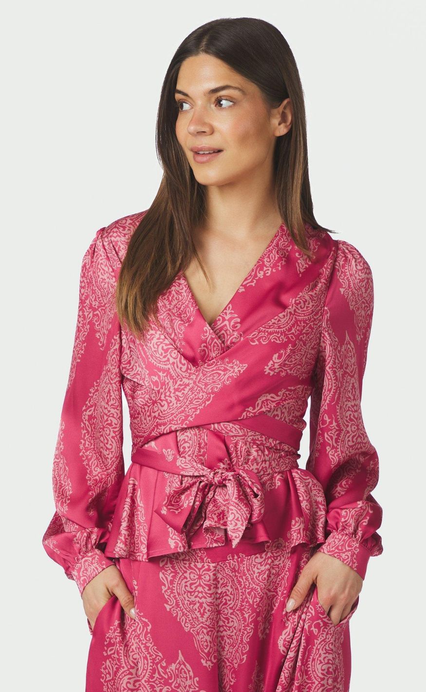 Neo Noir Bluse - Rista Paisley Drop - Cherry Pink