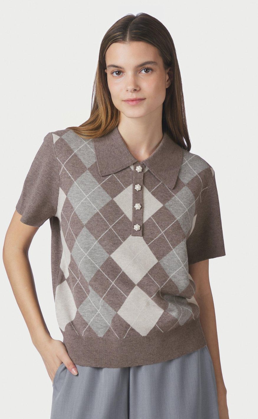 Neo Noir Bluse - Gia Check - Dark Taupe