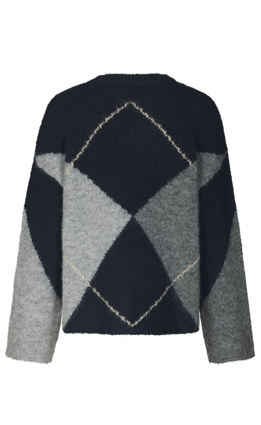 Neo Noir Genser - Inga Check Fluff Knit - Navy