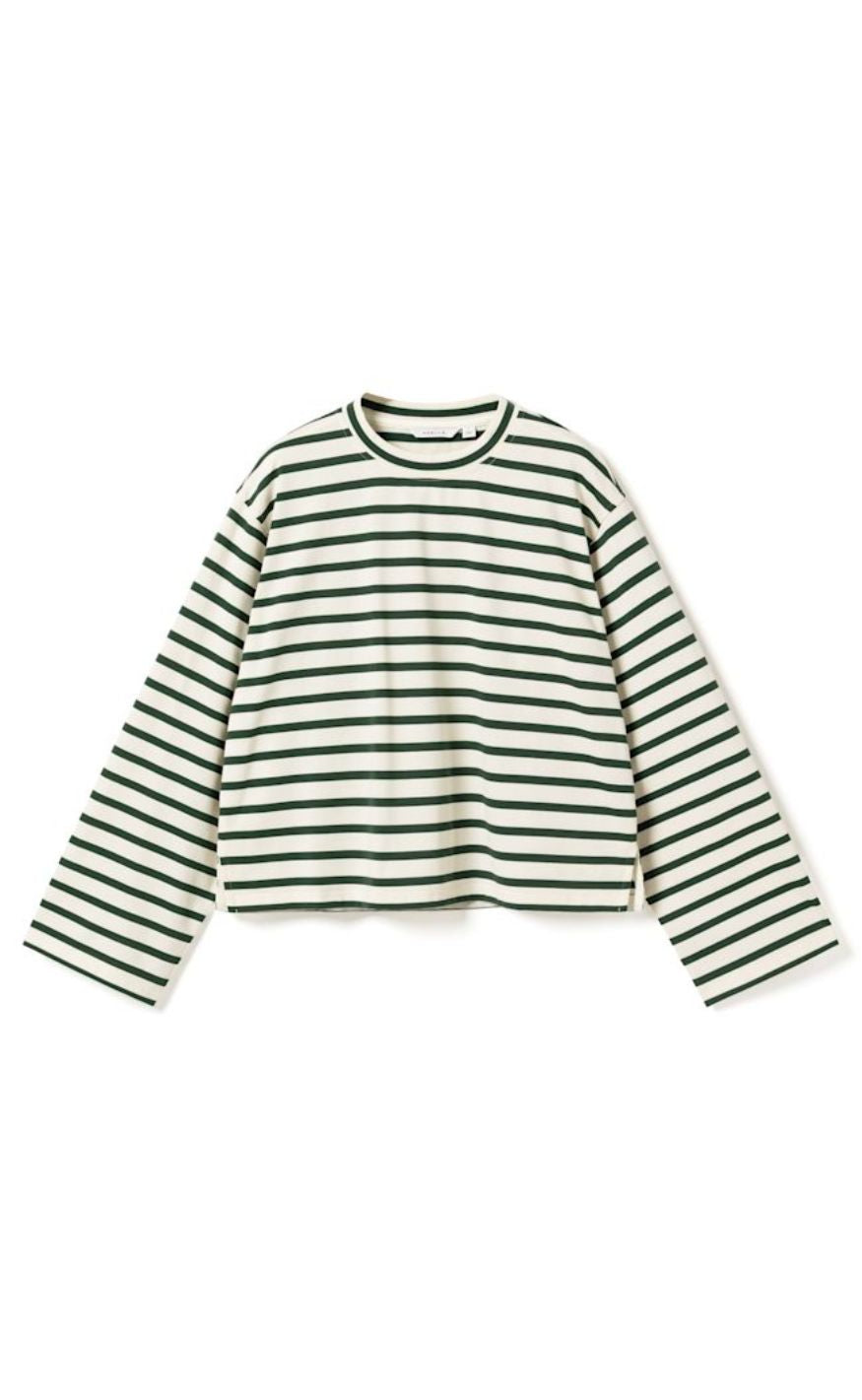 Noella Bluse - N-Maple LS - Eton Ivory Green Stripe