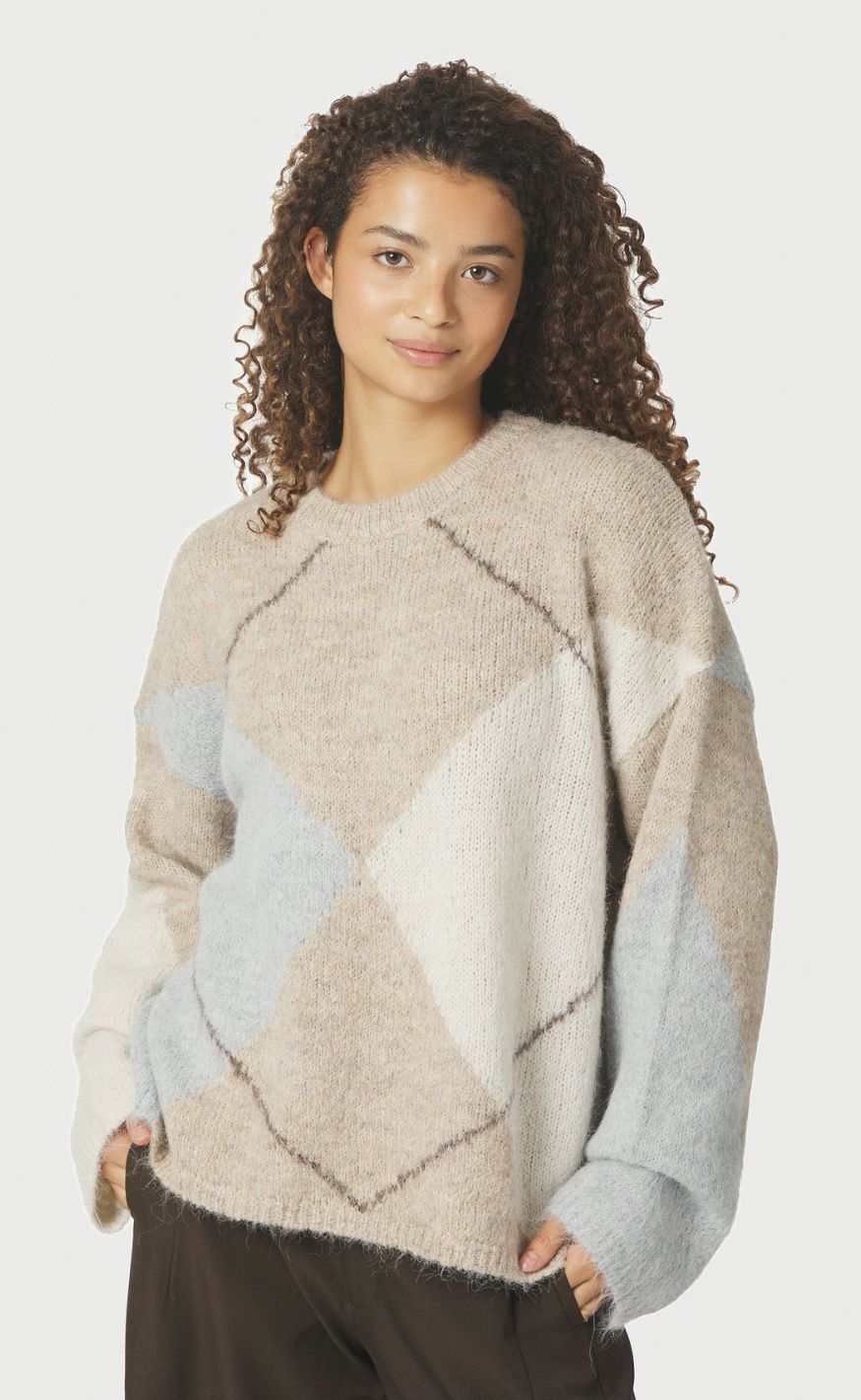 Neo Noir Genser - Inga Check - Beige Melange