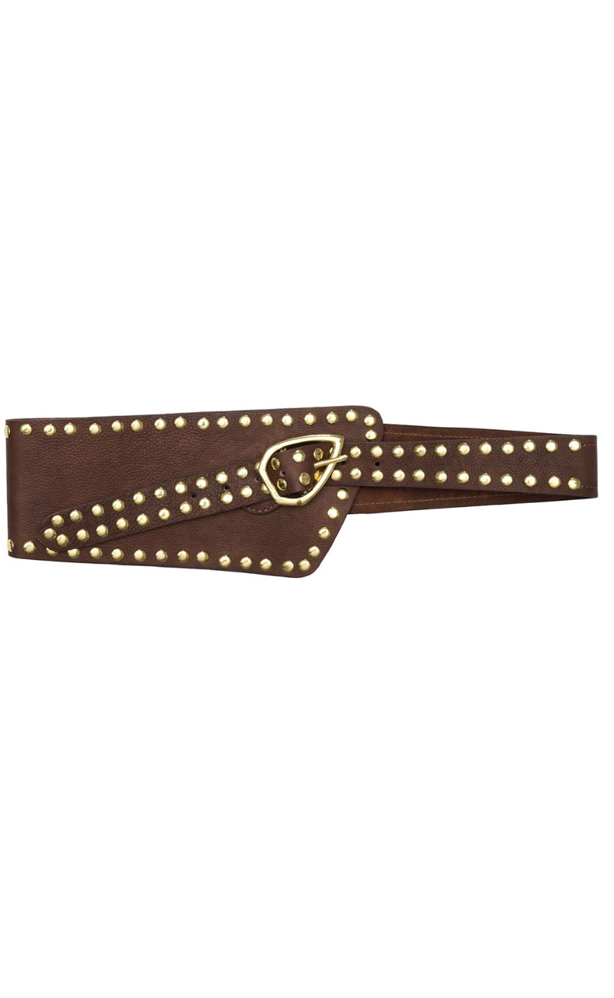 Tim & Simonsen Belte - Elle Wide Stud - Chokolate13/Gold