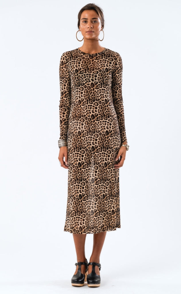 Lollys Laundry Kjole - Logan Maxi LS - Leopard Print