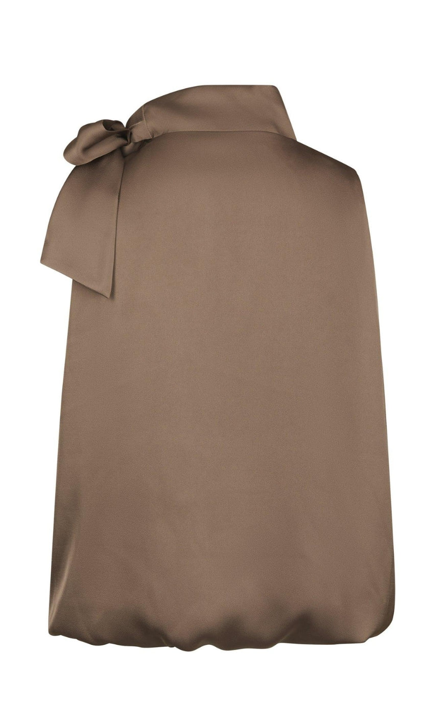 Neo Noir Topp - Veda Drapy Satin - Dark Taupe