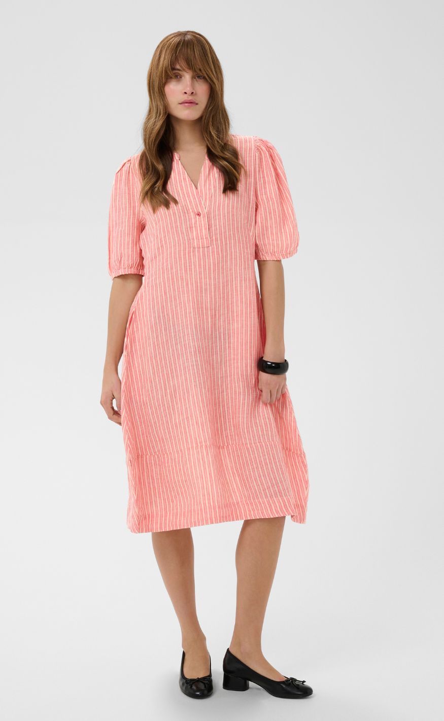 Culture Kjole - Aniela Molly SS - Sugar Coral/Whitecap Stripe