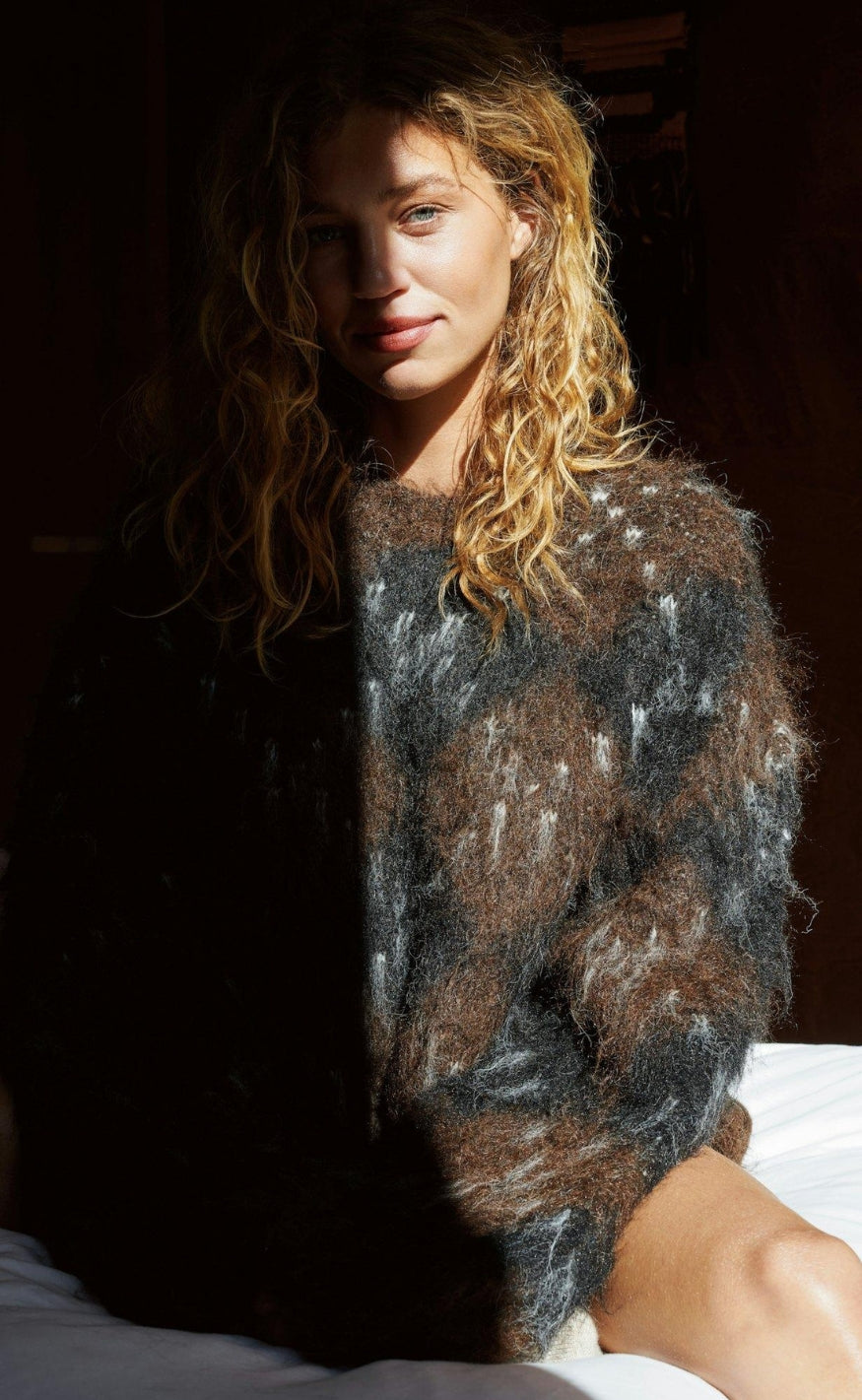 Neo Noir Genser - Roeme Check Fluffy - Dark Brown