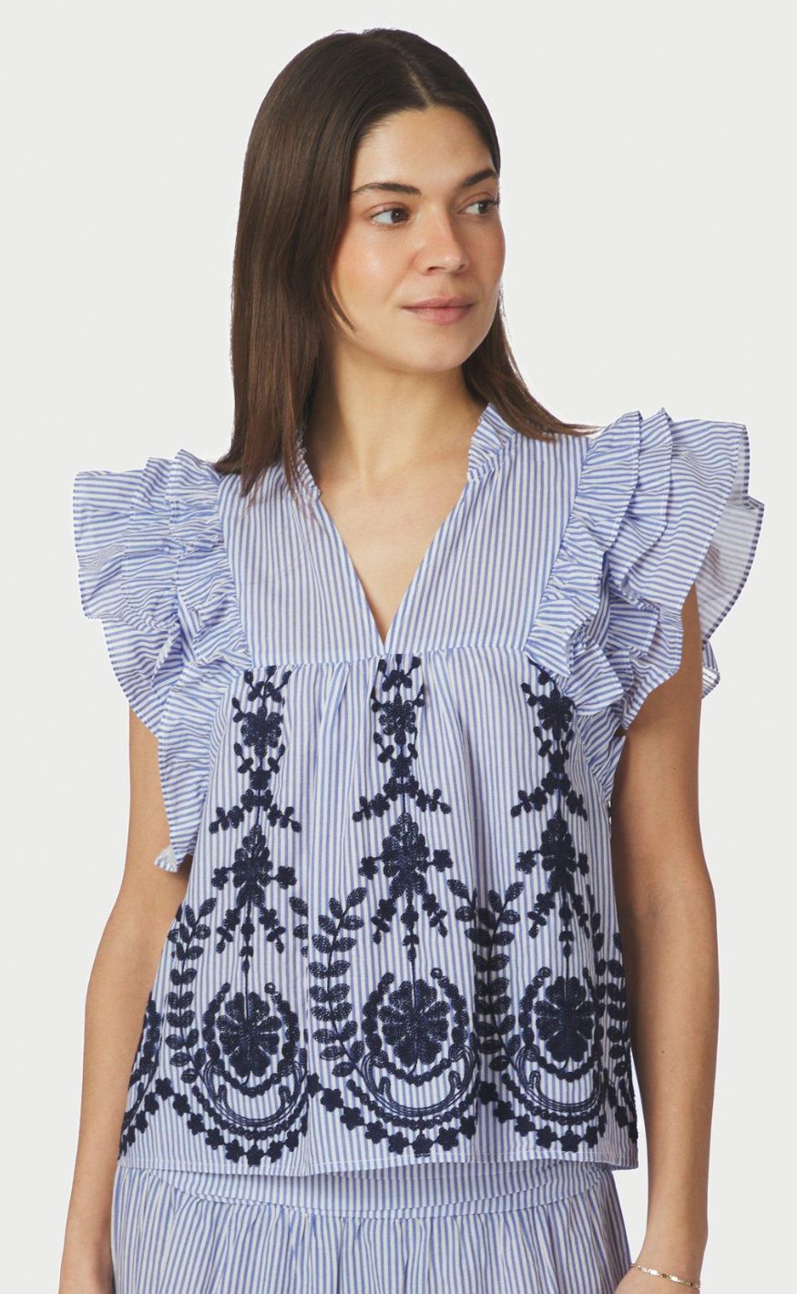 Neo Noir Topp - Jayla Stripe Embroidery - Blue