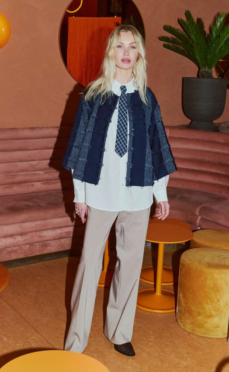 Freequent Jakke - Jolene - Navy Blazer w. Star Off-white