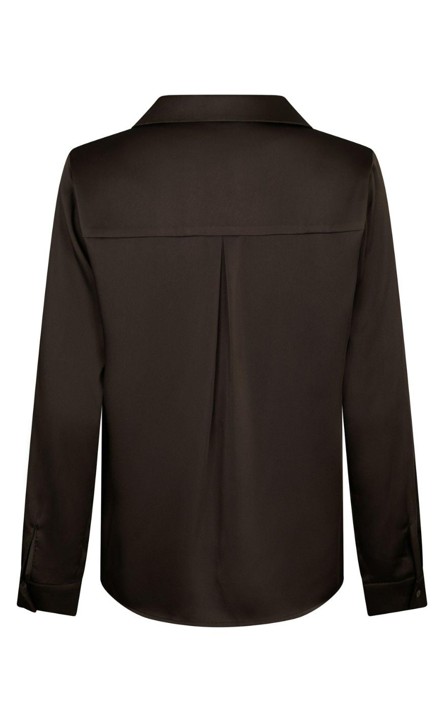 Neo Noir Skjorte - Hazelle Drapy Satin - Dark Brown