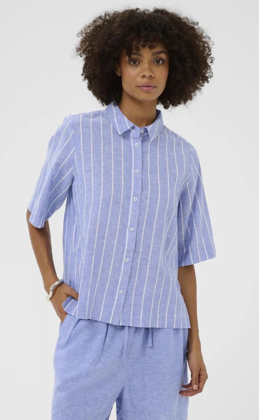 Culture Skjorte - Arletty - Powder Blue/Gardenia Stripe