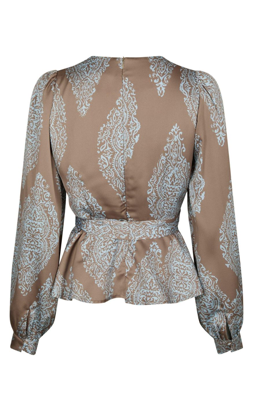 Neo Noir Bluse - Rista Paisley Drop - Dark Taupe/Light Blue