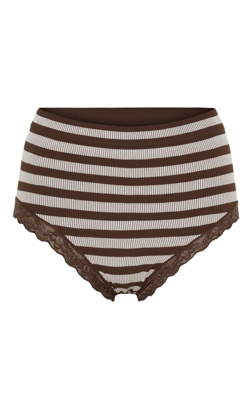 Tim & Simonsen Truse - Isa Stripe Rib Midi Lace - Cioccolato/Bianco