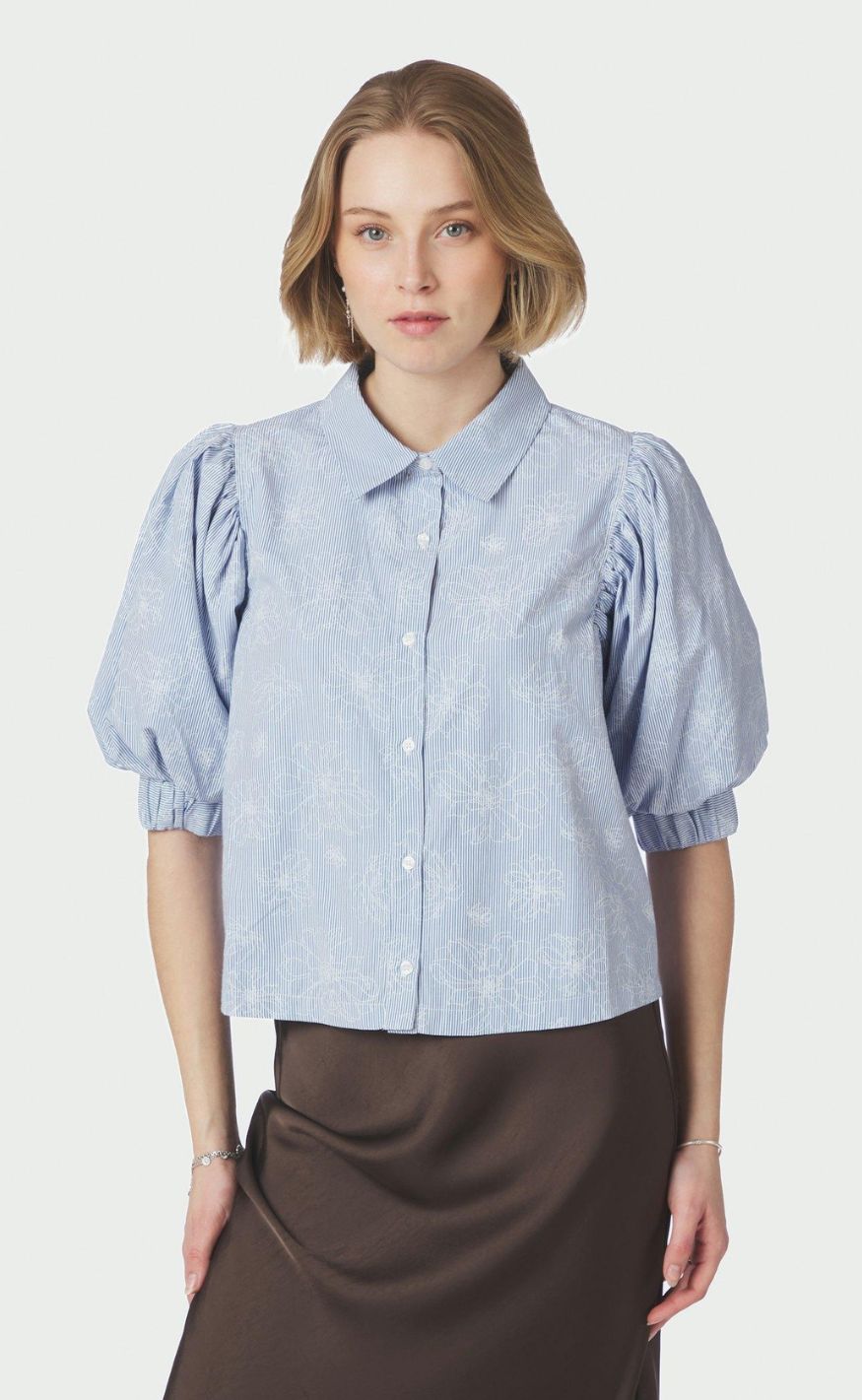 Neo Noir Skjorte - Etta Flower - Light Blue