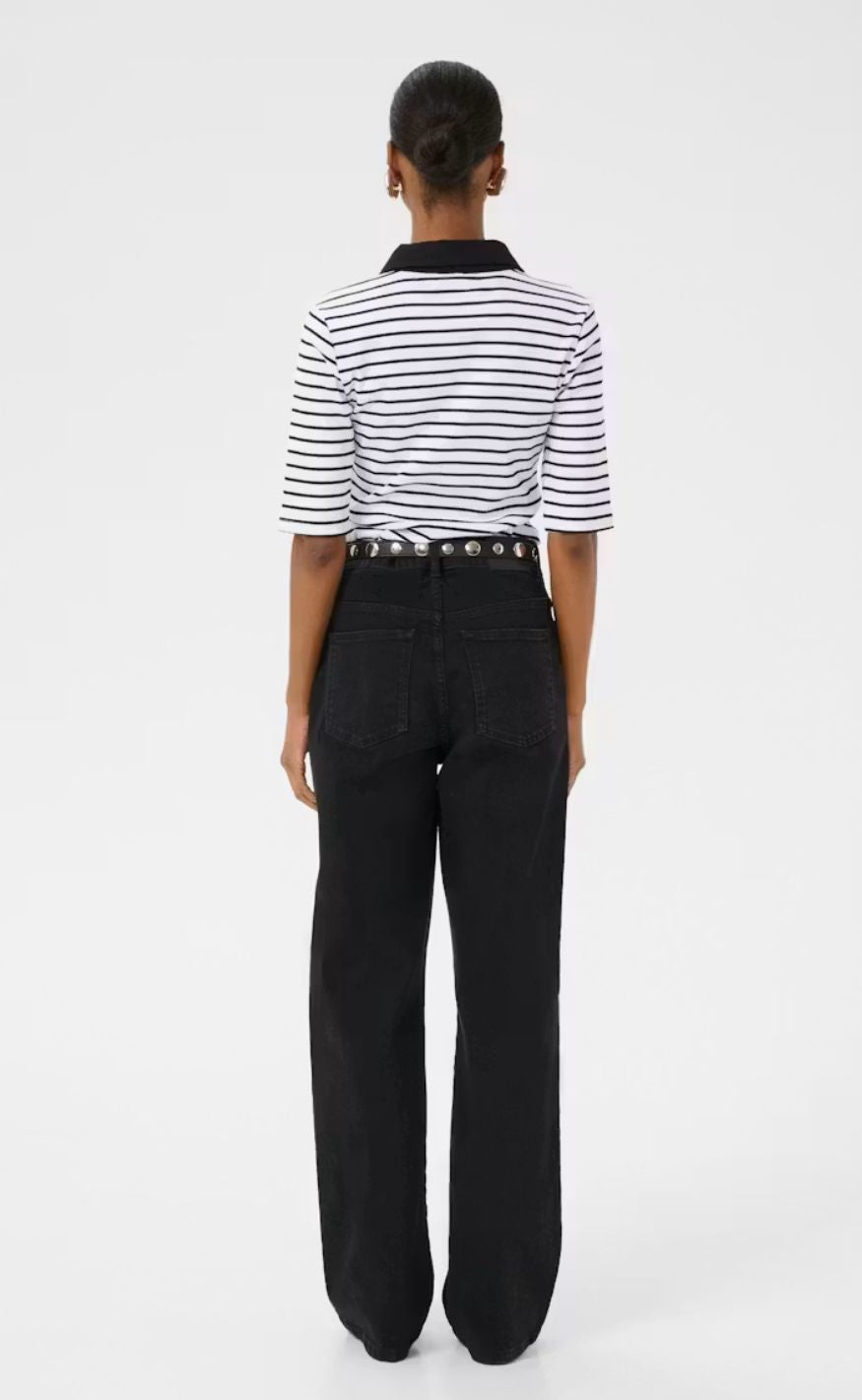 Gestuz Topp - Drew Polo Striped - Bright White / Black striped