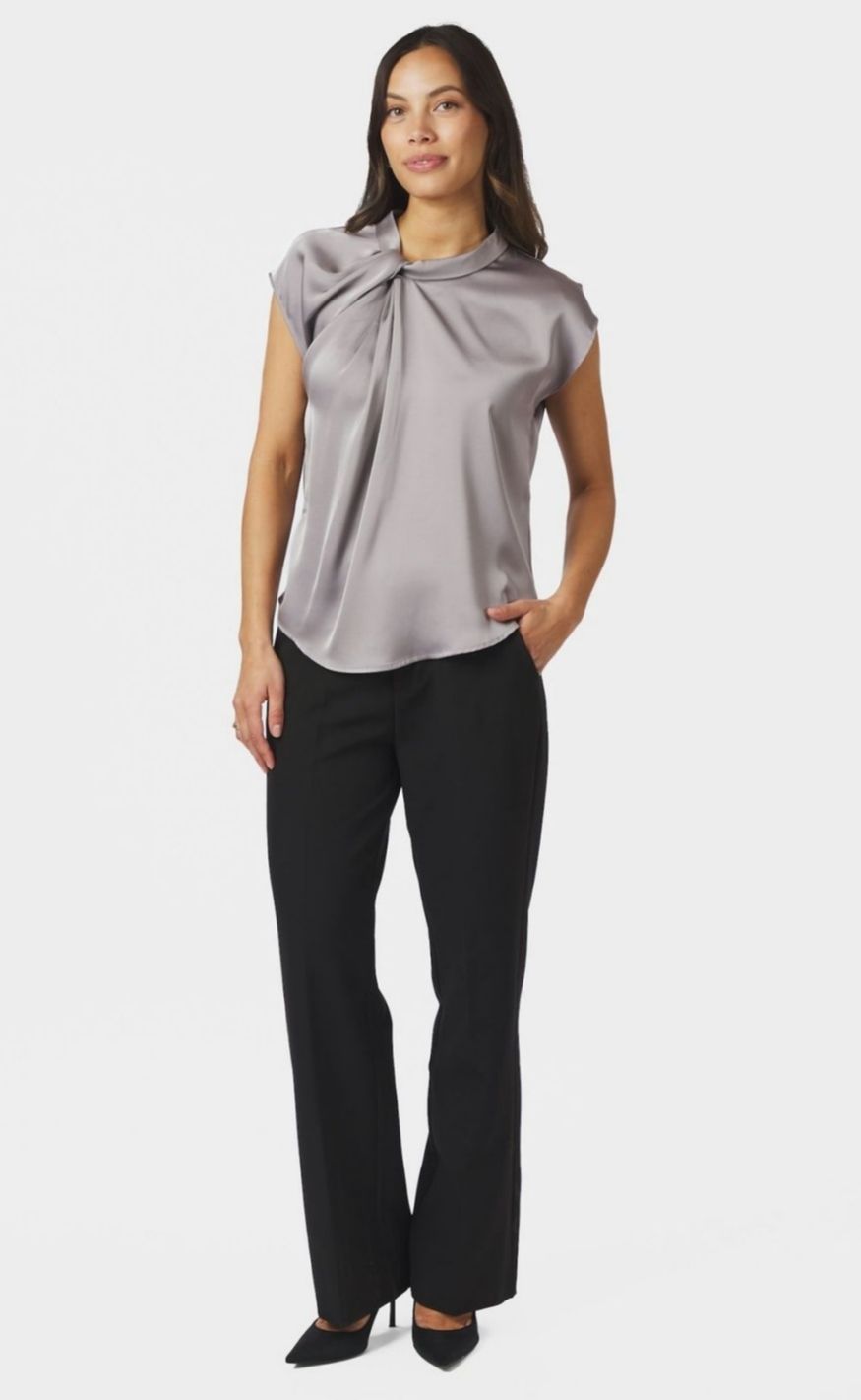 Neo Noir Bluse - Fleur Drapy Satin - Antracit
