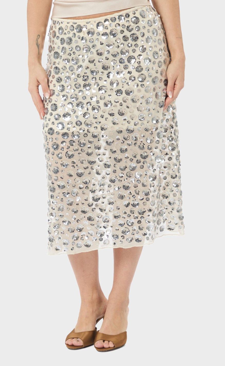 Neo Noir Skjørt - Gilla Flower Sequins - Creme