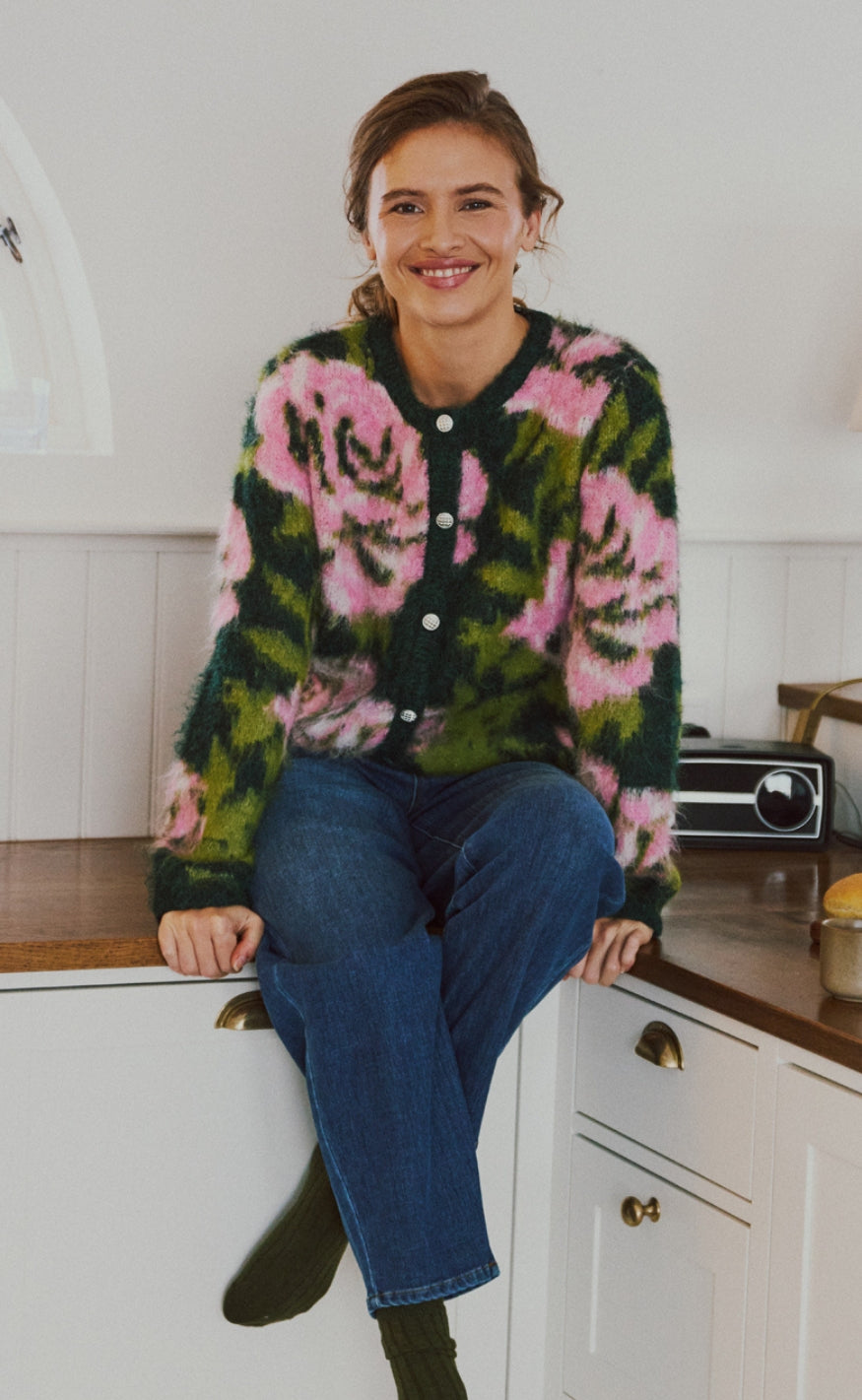 Freequent Cardigan - Lippi - Deep Forest Mel w. f. Pink Mel.