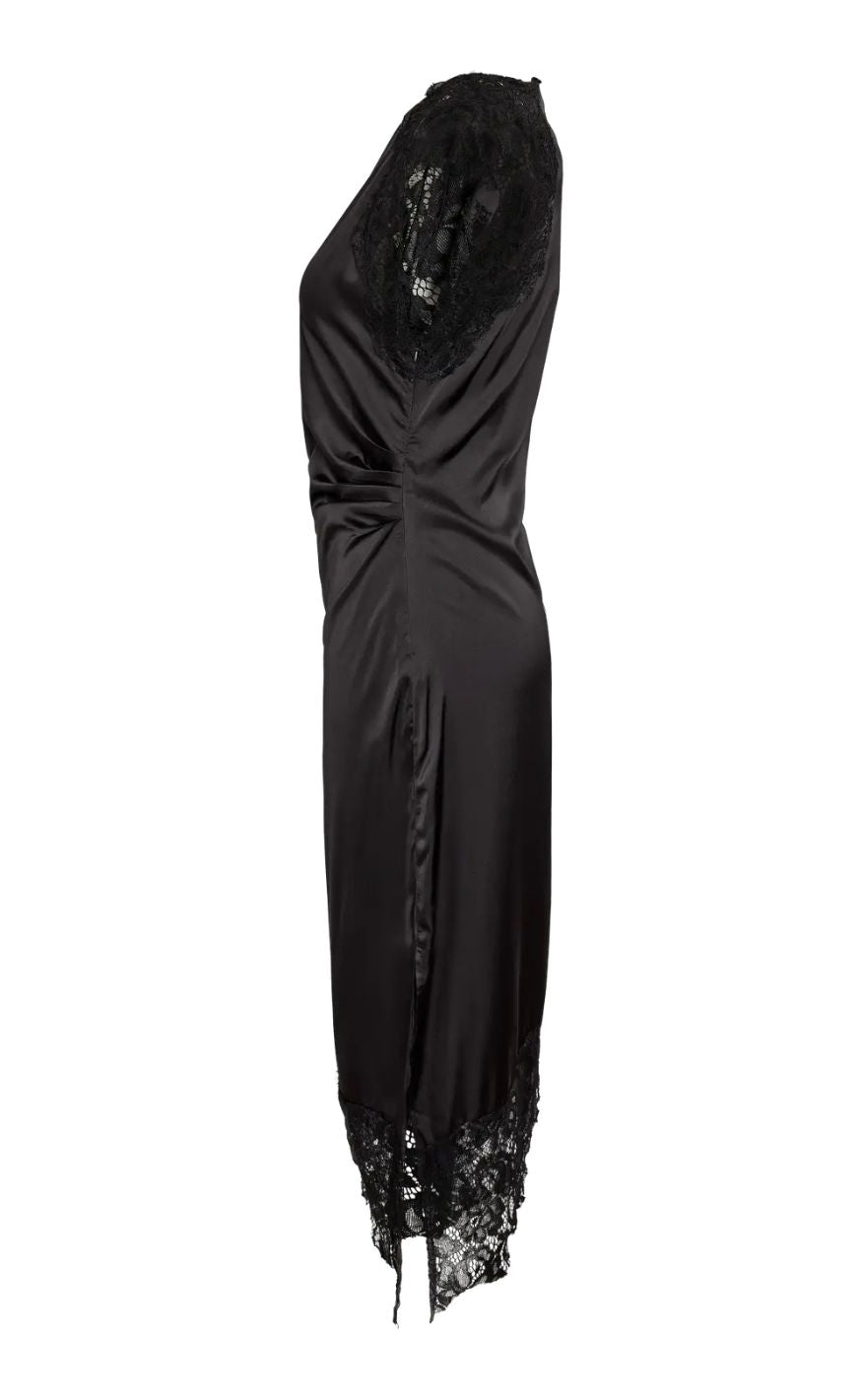 Noisy May Kjole - Wren S/S Satin Lace Long - Black