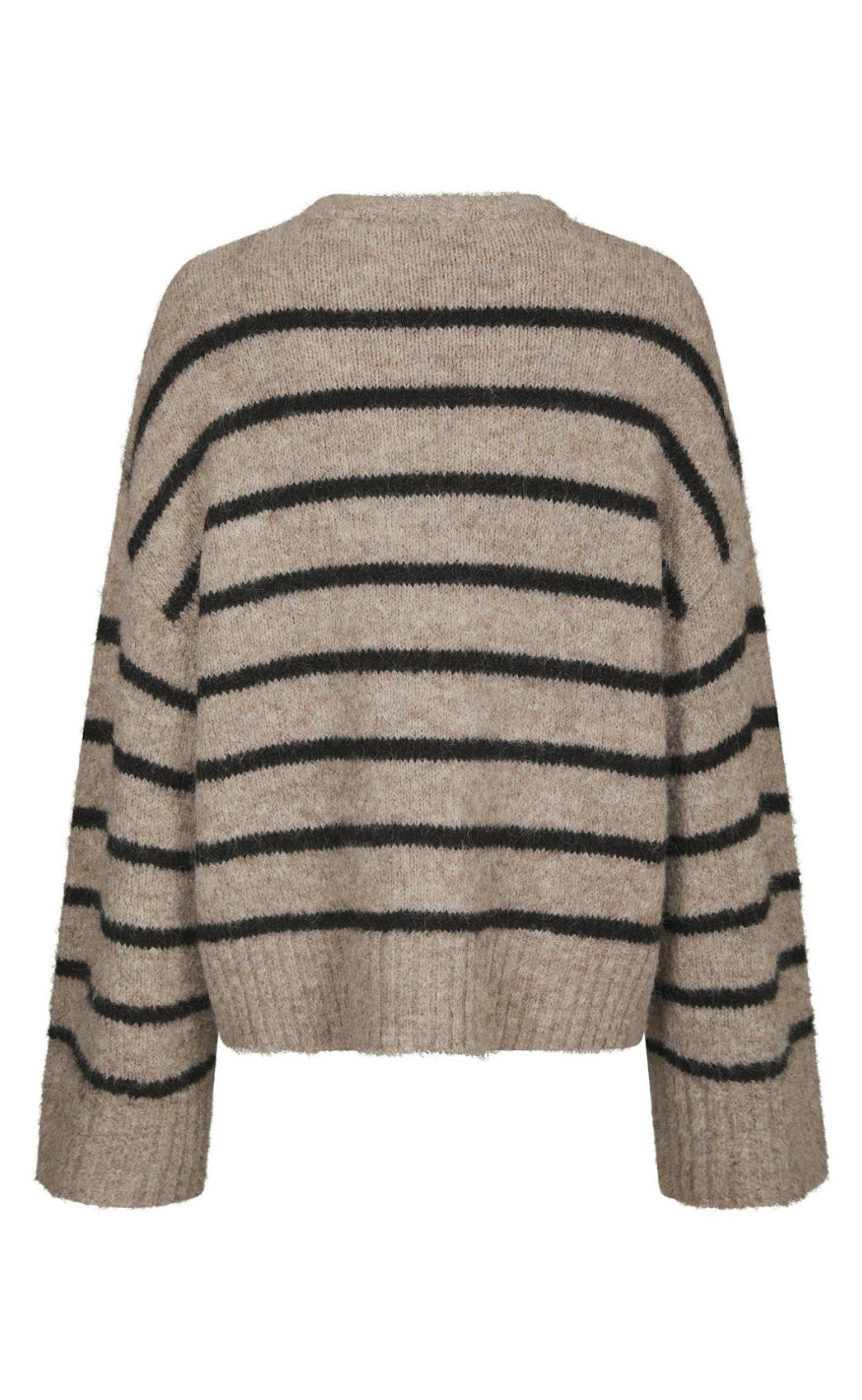 Neo Noir Genser - Roeme Fluffy Stripe - Beige Melange