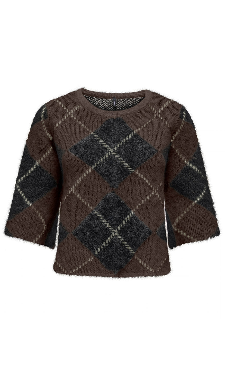 ONLY Genser - Noeme SS - Coffee Bean Big Argyle/Black/Oatmeal/Mel