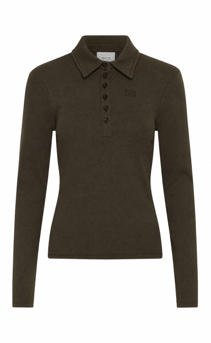 Gestuz Bluse - Drew LS Polo - Slate Black
