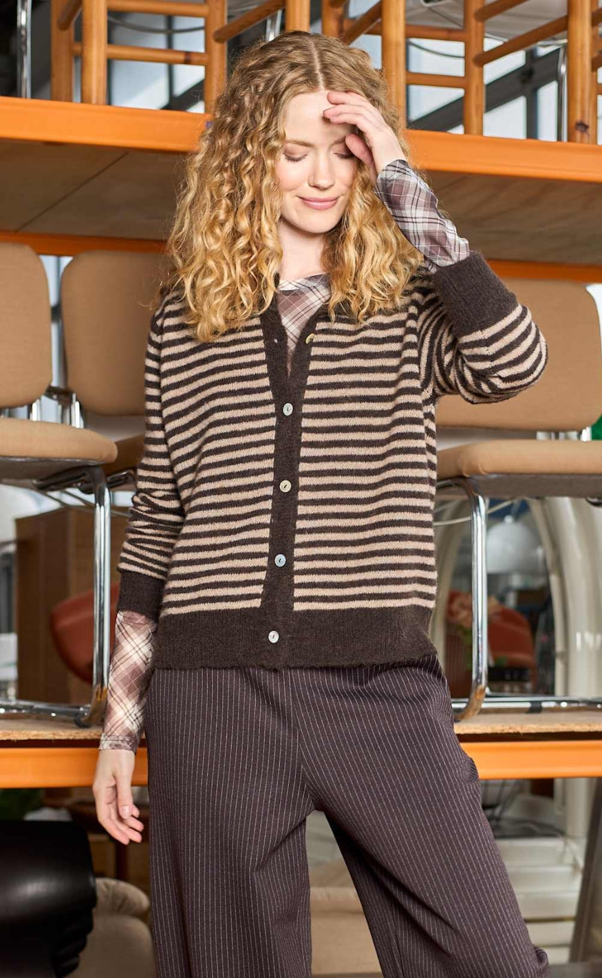 Black Colour Cardigan - Dell - Coffee