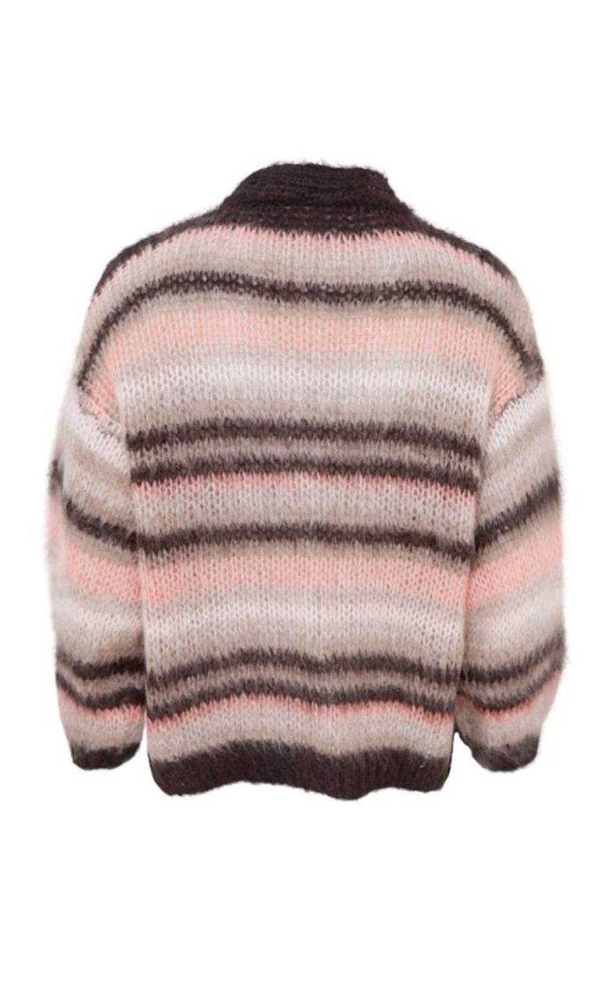 Black Colour Cardigan - Alana Striped - Soft Rose