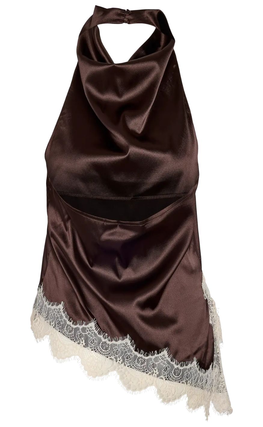 Noisy May Topp - Sofie Satin - Chocolate Brown/Birch Lace