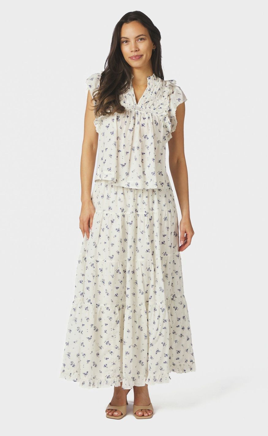 Neo Noir Topp - Jayla Small Blossom - White Blue