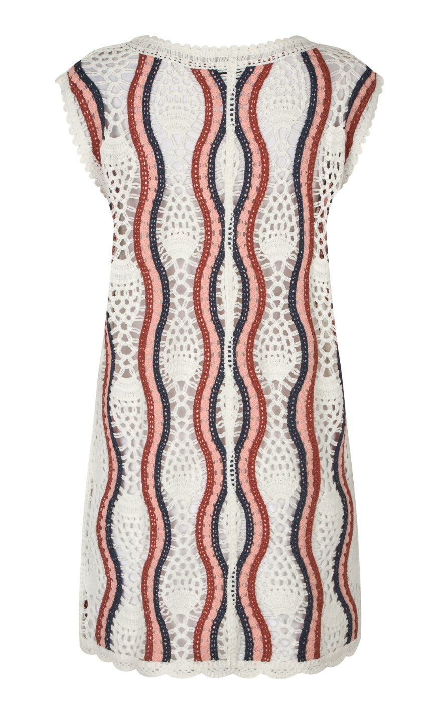 A-View Kjole - California Crochet - White/Peach/Navy