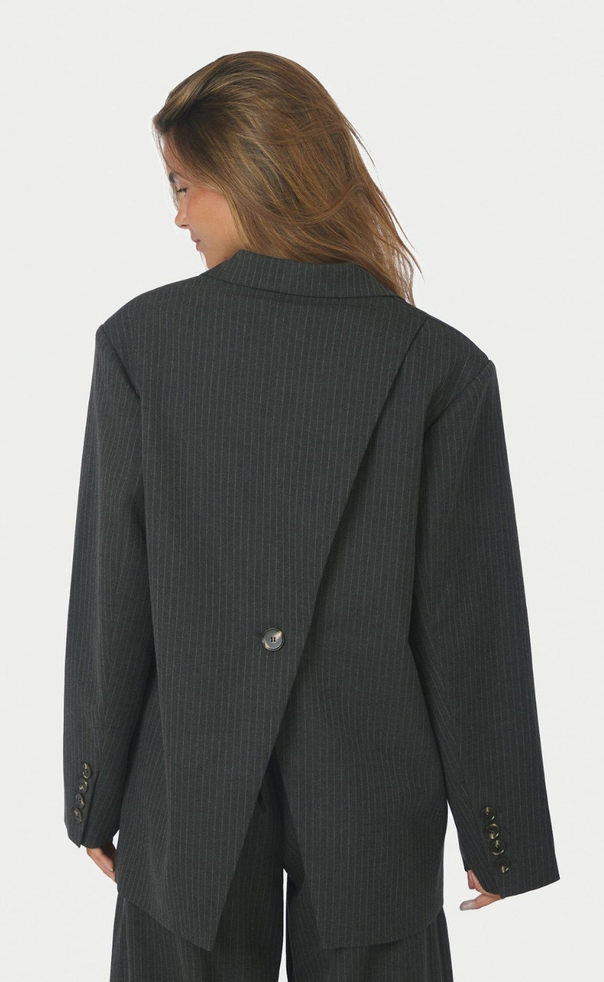 Neo Noir Blazer - Aarielle Slim Pinstripe - Dark Grey Melange