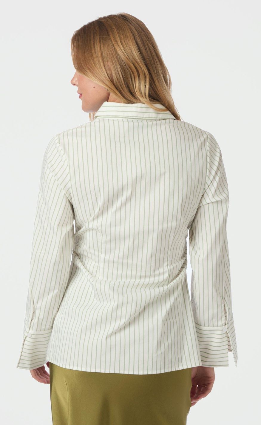 Neo Noir Skjorte - Caroli Stripe - Dusty Green